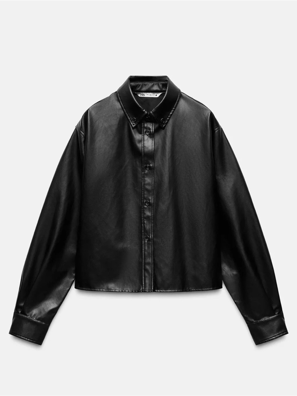 Black Faux Leather Overshirt